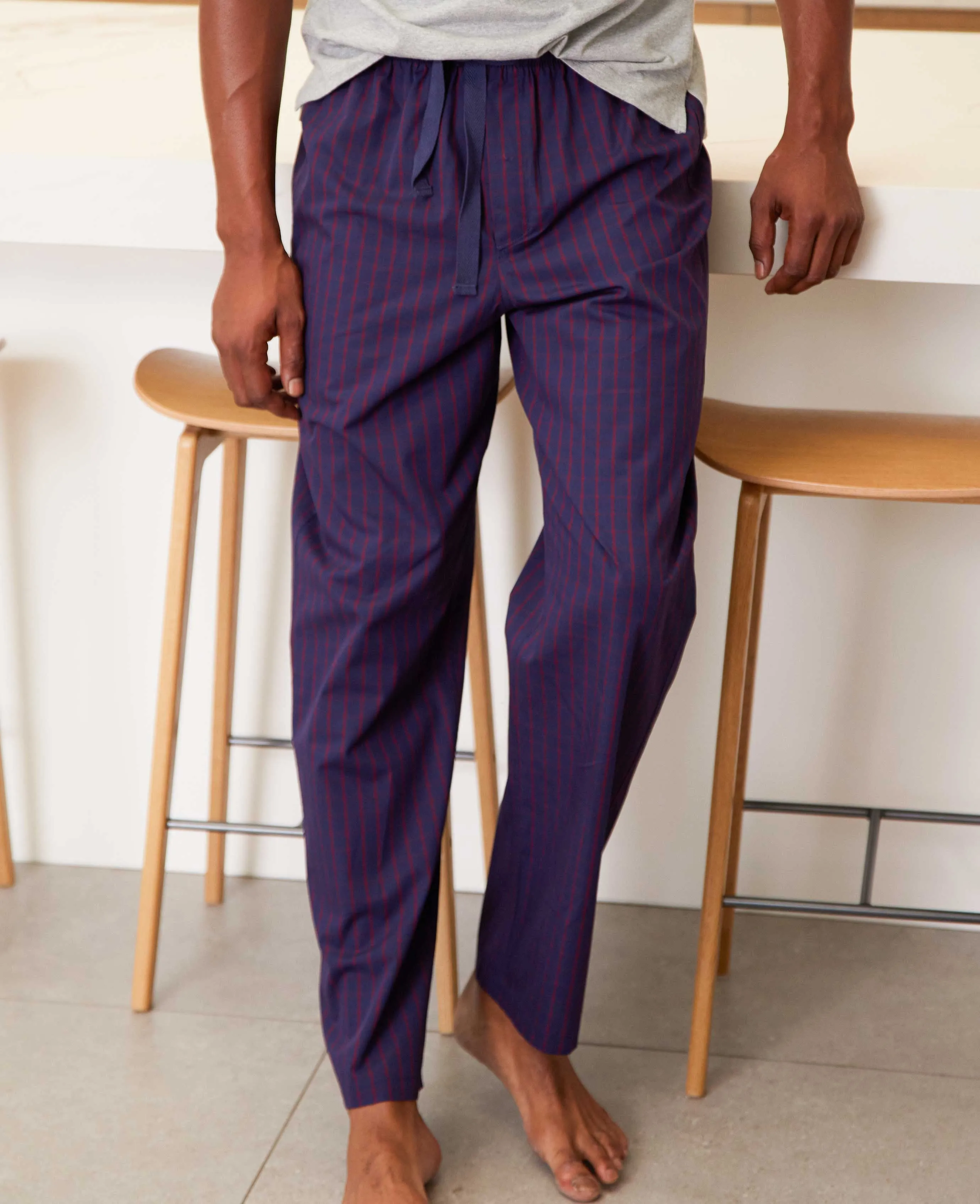 Navy Burgundy Check Brushed Cotton Lounge Pants
