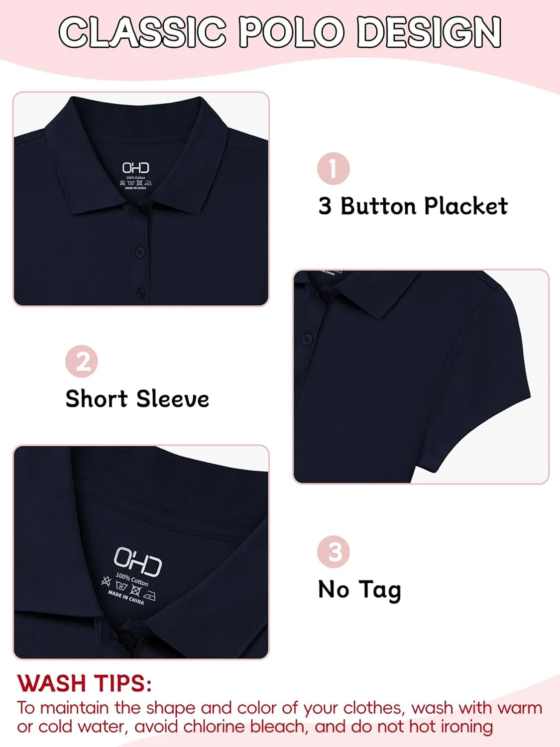 OHD School Uniform Shirts for Girls Kids Uniform Polo Shirts Aged 3T-14 Years