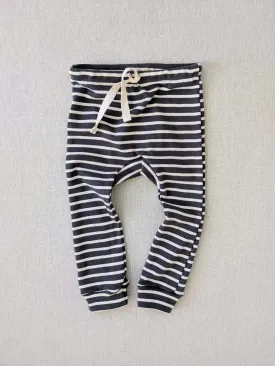 organic cotton drawstring striped leggings - charcoal/natural