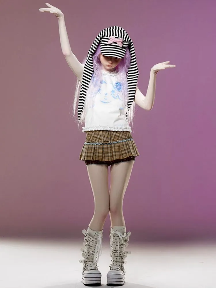 Plaid Lace Pleated Skirt Pants【s0000009418】