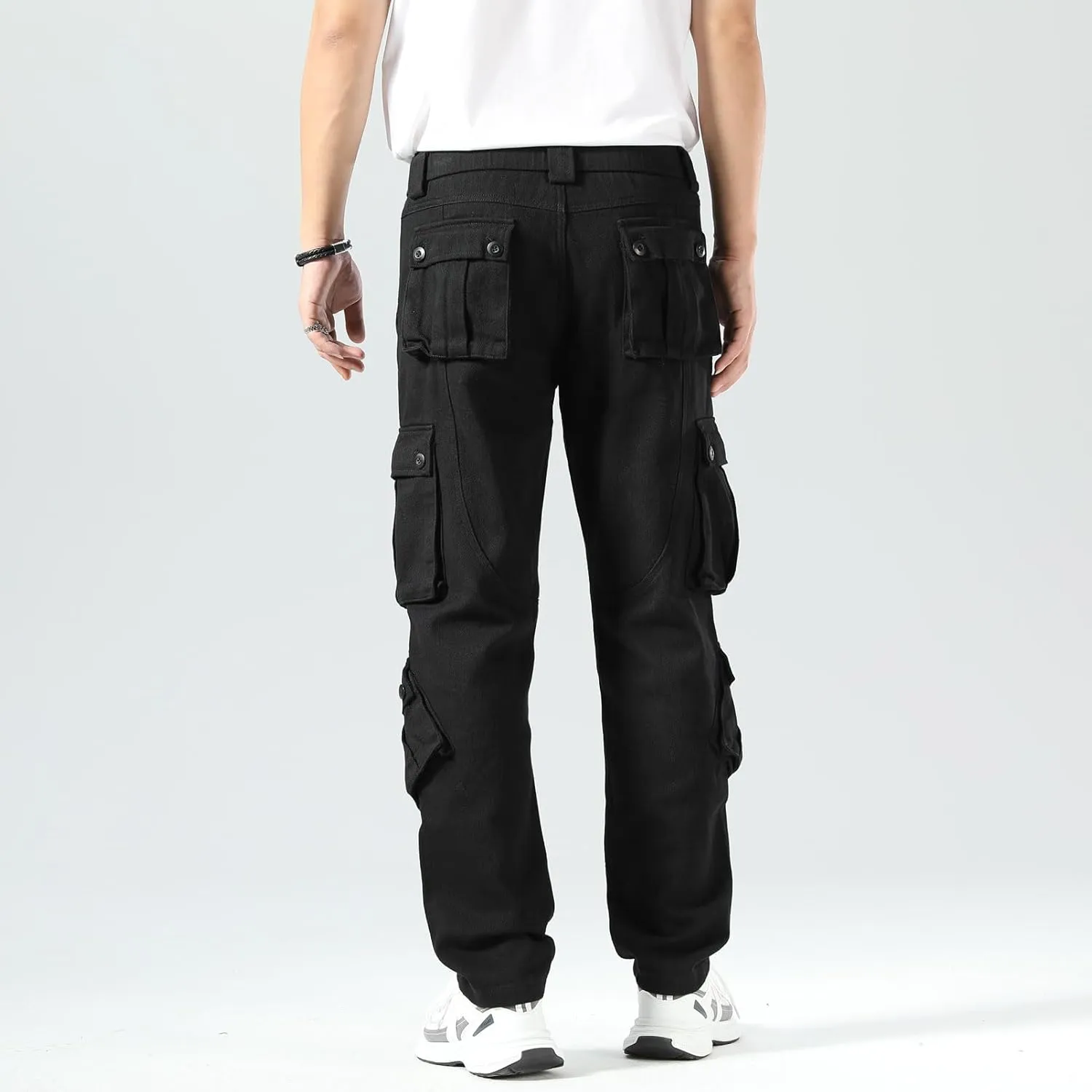 Plaid&Plain Cargo Pants for Men - Straight Fit with Extra Storage and Drawstring Tie