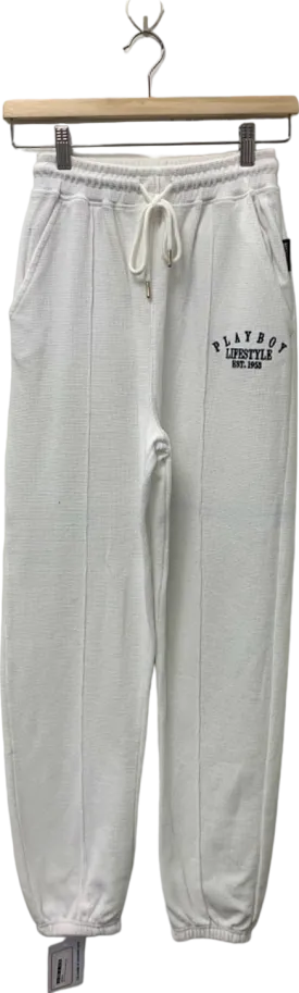 Playboy White Drawstring Jogger Pants UK 4