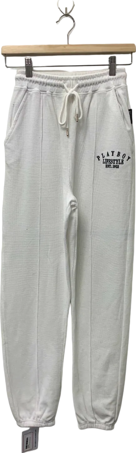 Playboy White Drawstring Jogger Pants UK 4