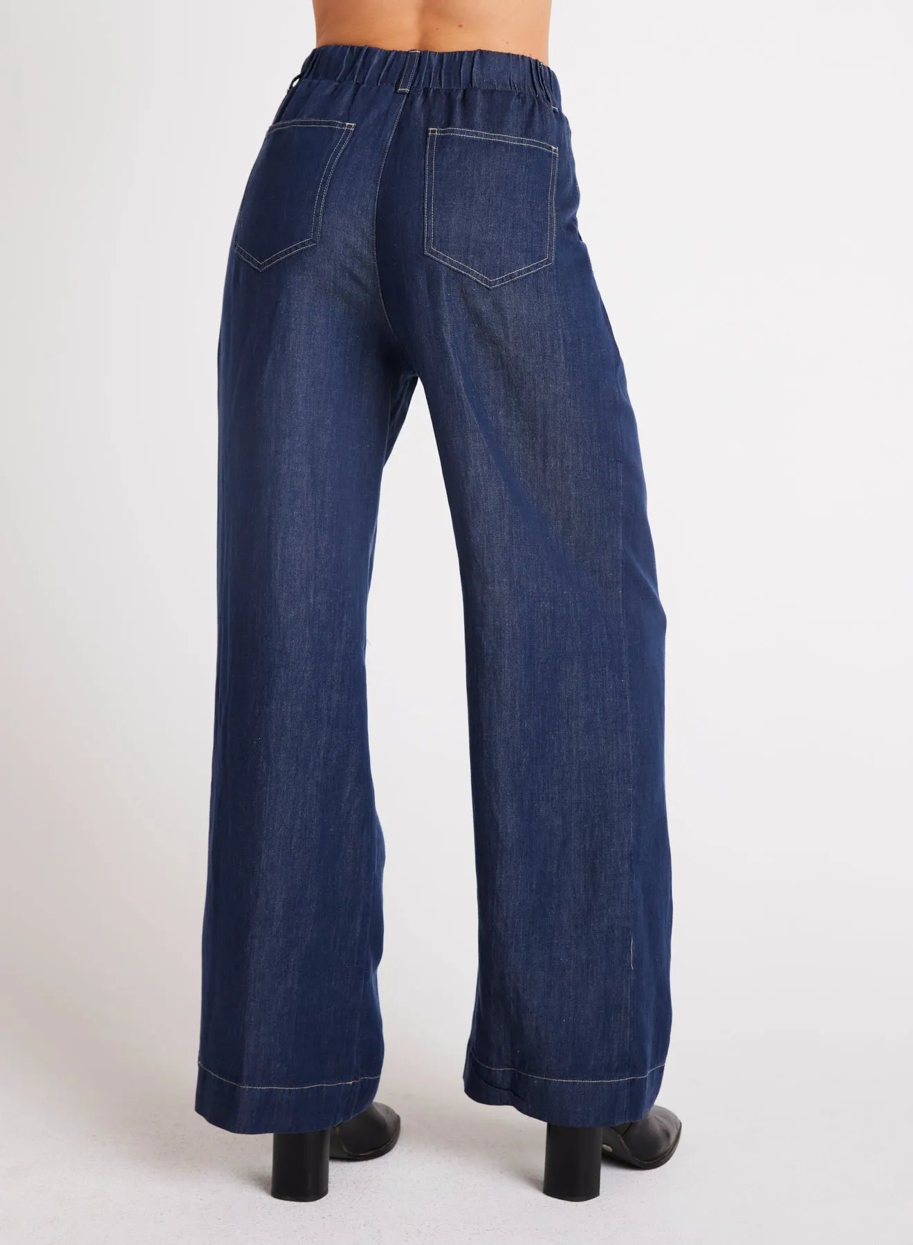 Pleated Wide Leg Pant - Dark Denim