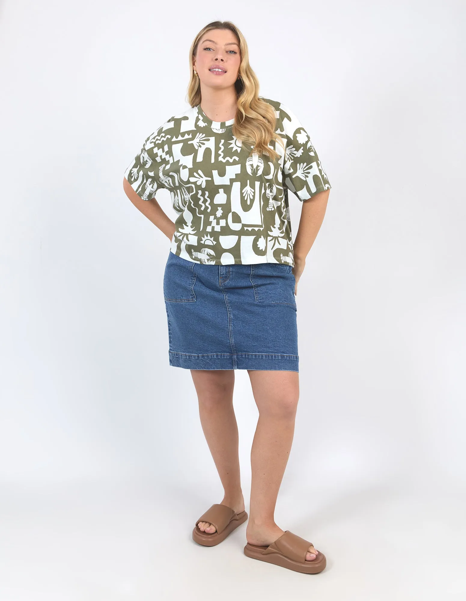 Postcard Tee Khaki And Cream Print