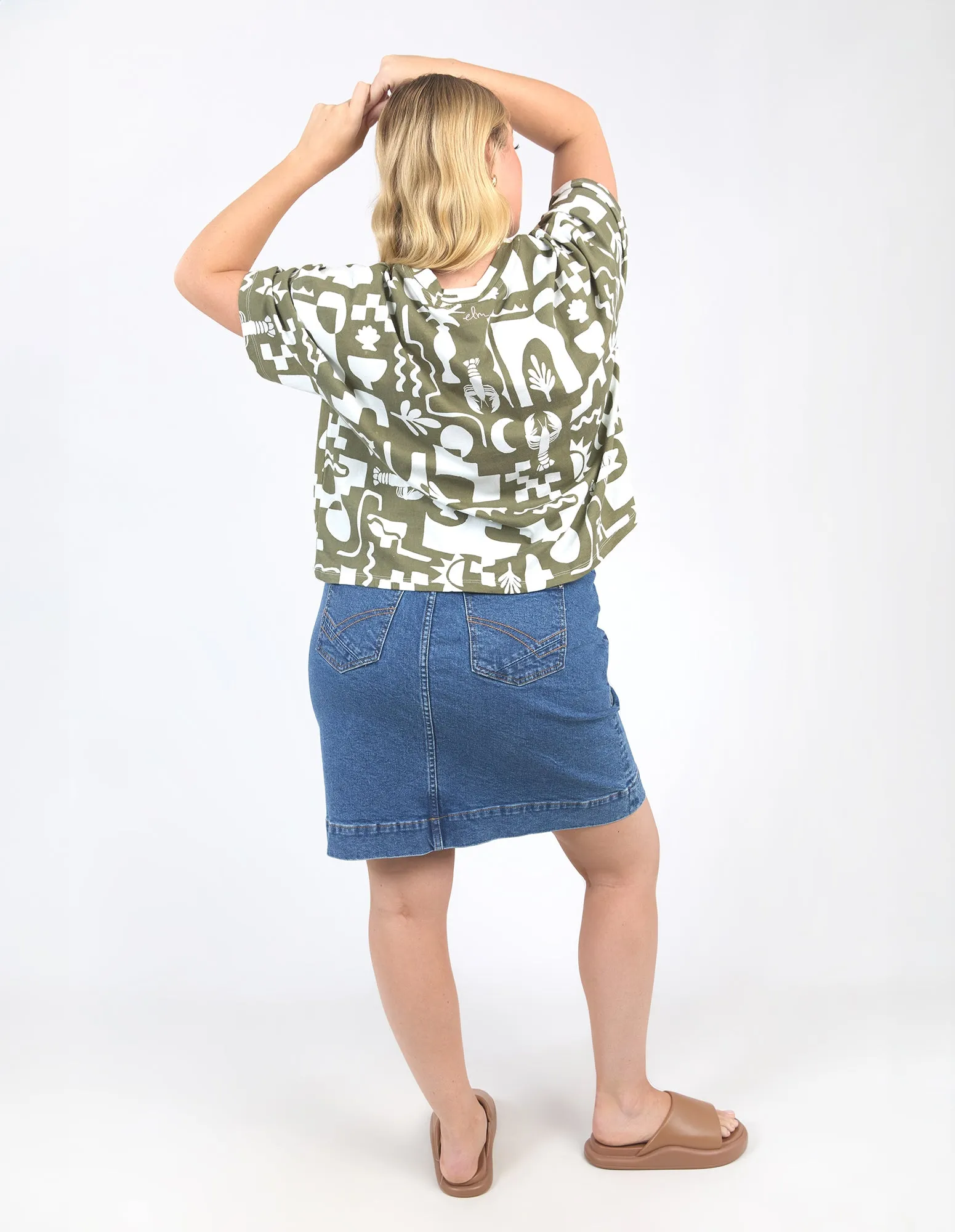 Postcard Tee Khaki And Cream Print