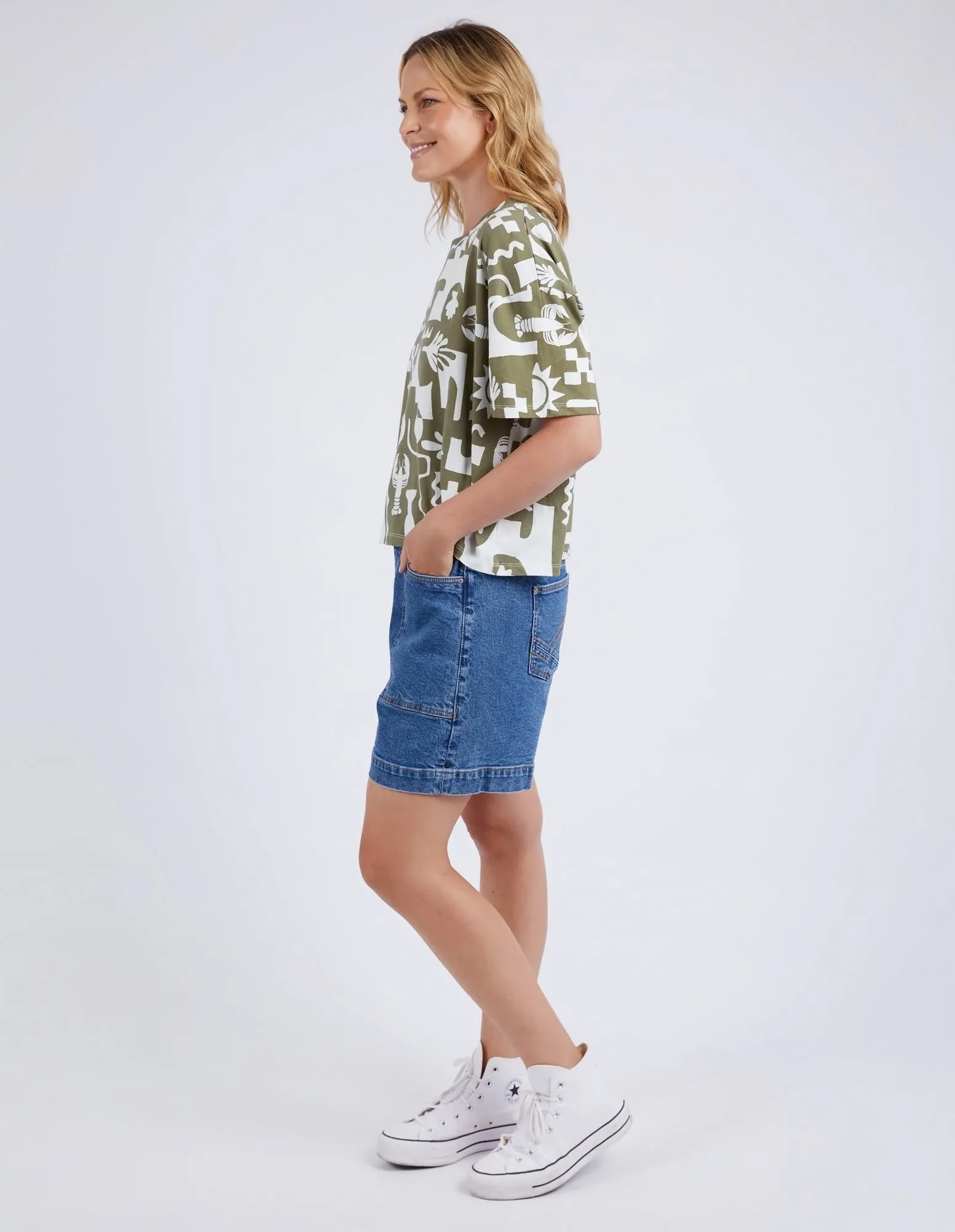 Postcard Tee Khaki And Cream Print