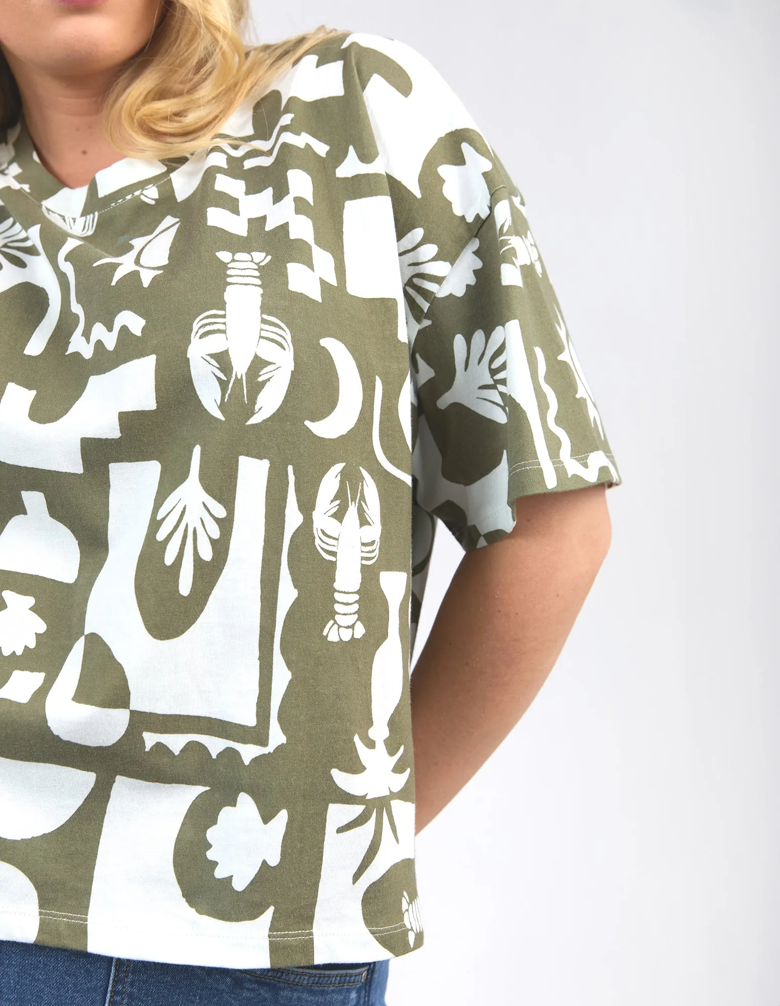Postcard Tee Khaki And Cream Print