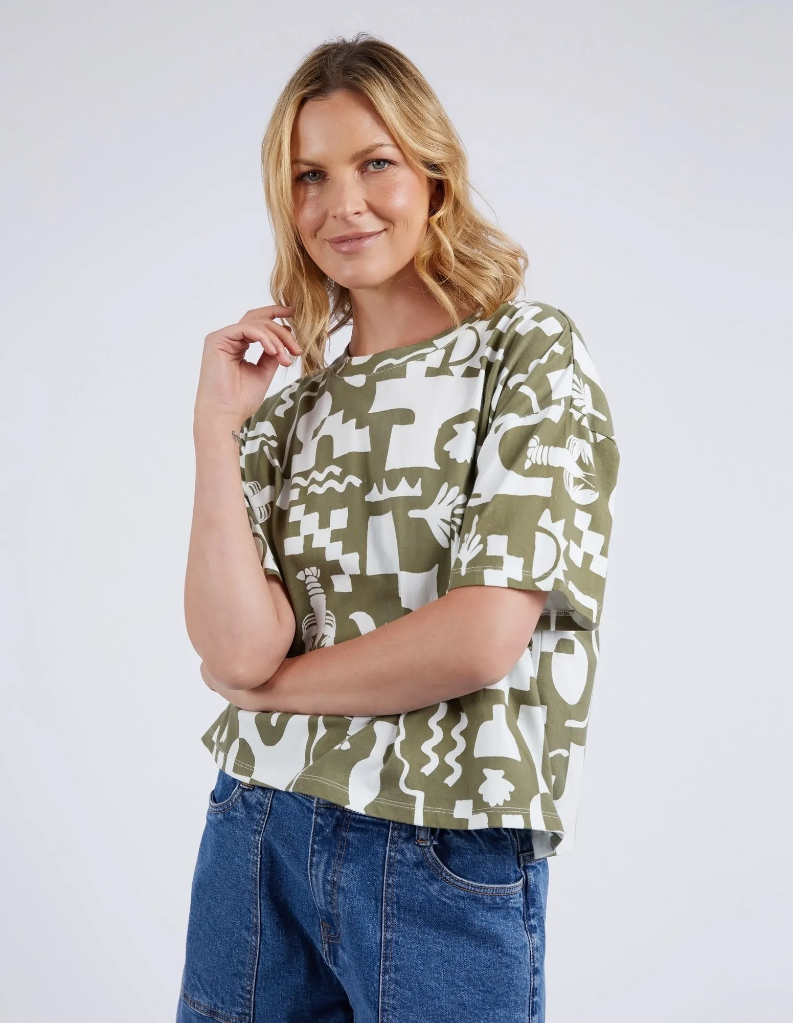 Postcard Tee Khaki And Cream Print