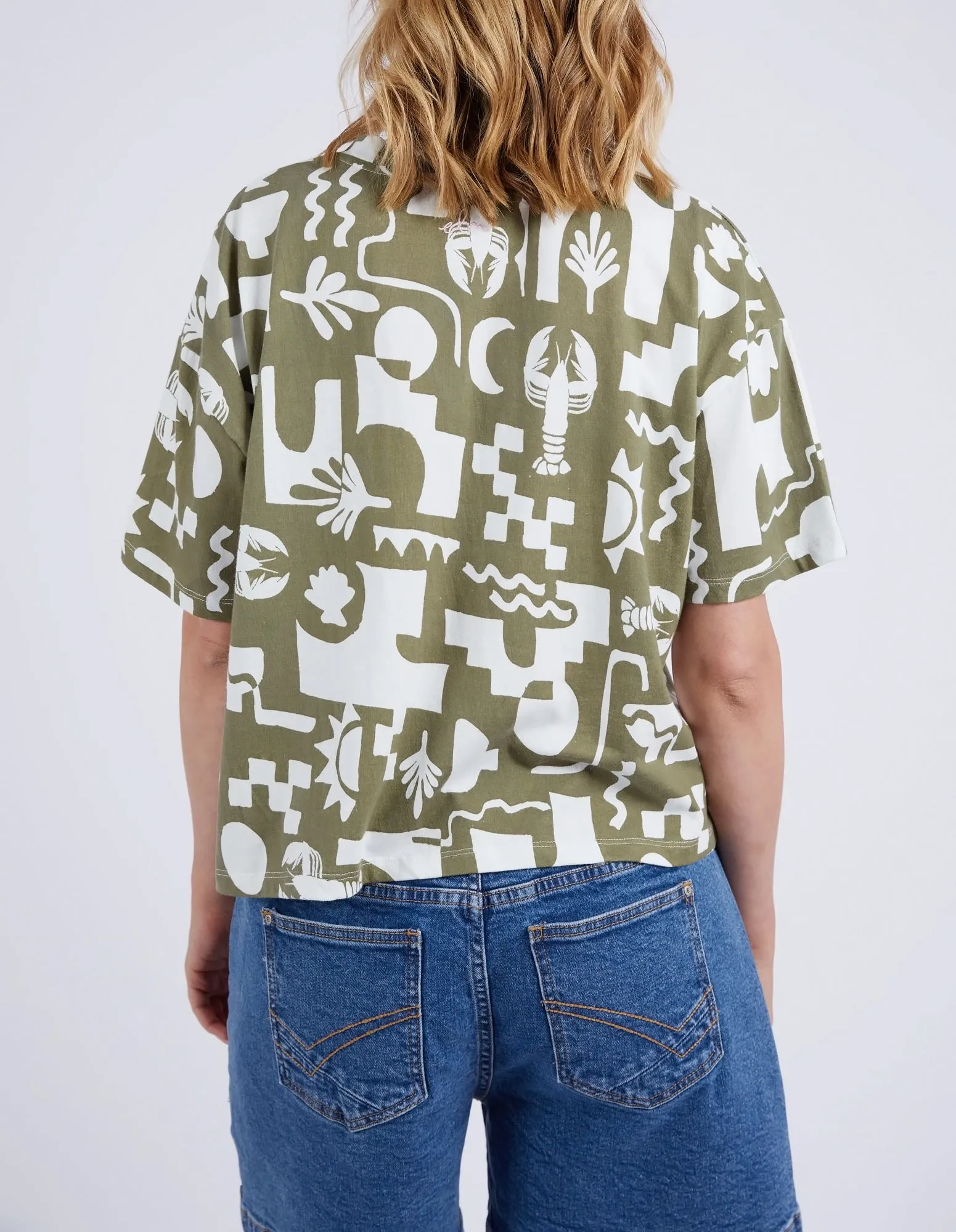 Postcard Tee Khaki And Cream Print