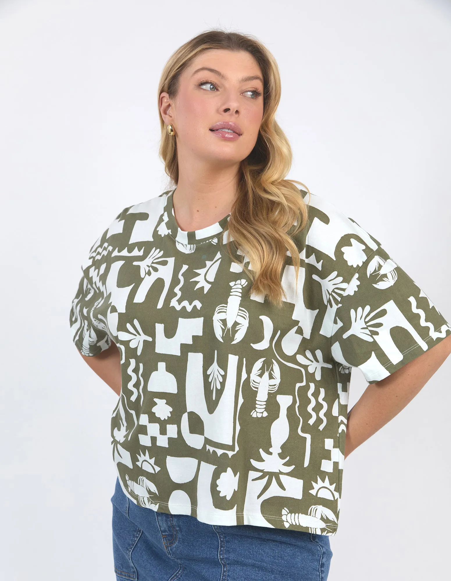 Postcard Tee Khaki And Cream Print