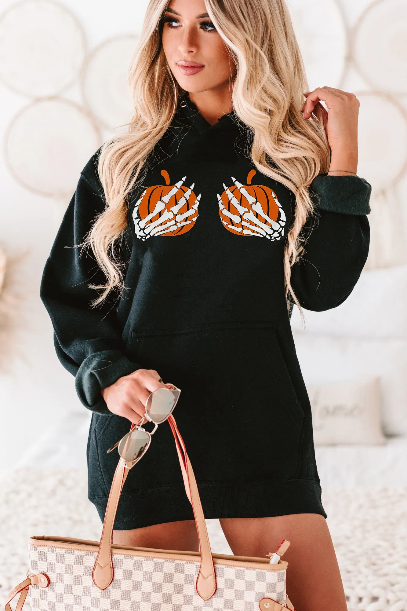 "Just A Handful" Pumpkins/Hands Graphic Hoodie (Black) - Print On Demand