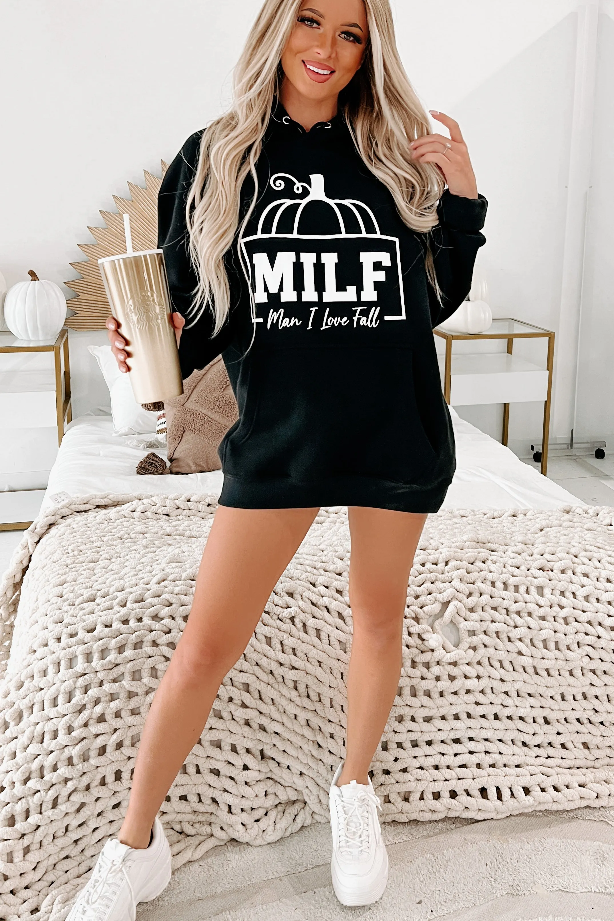 "Man I Love Fall" Graphic Hoodie (Black) - Print On Demand