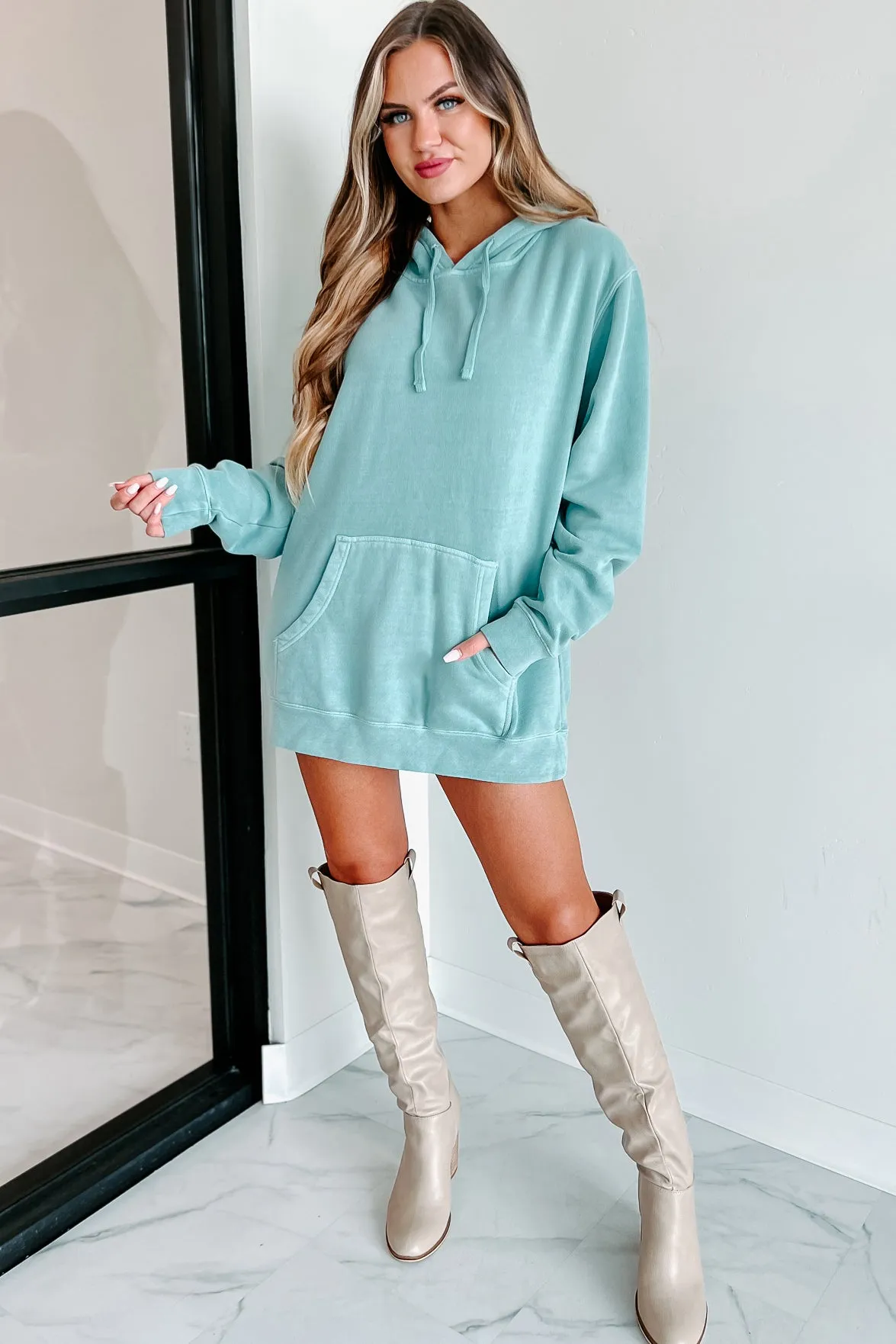 "NanaMacs XOXO" Vintage Wash Graphic Hoodie (Mint/Gold Text-Sleeve) - Print On Demand