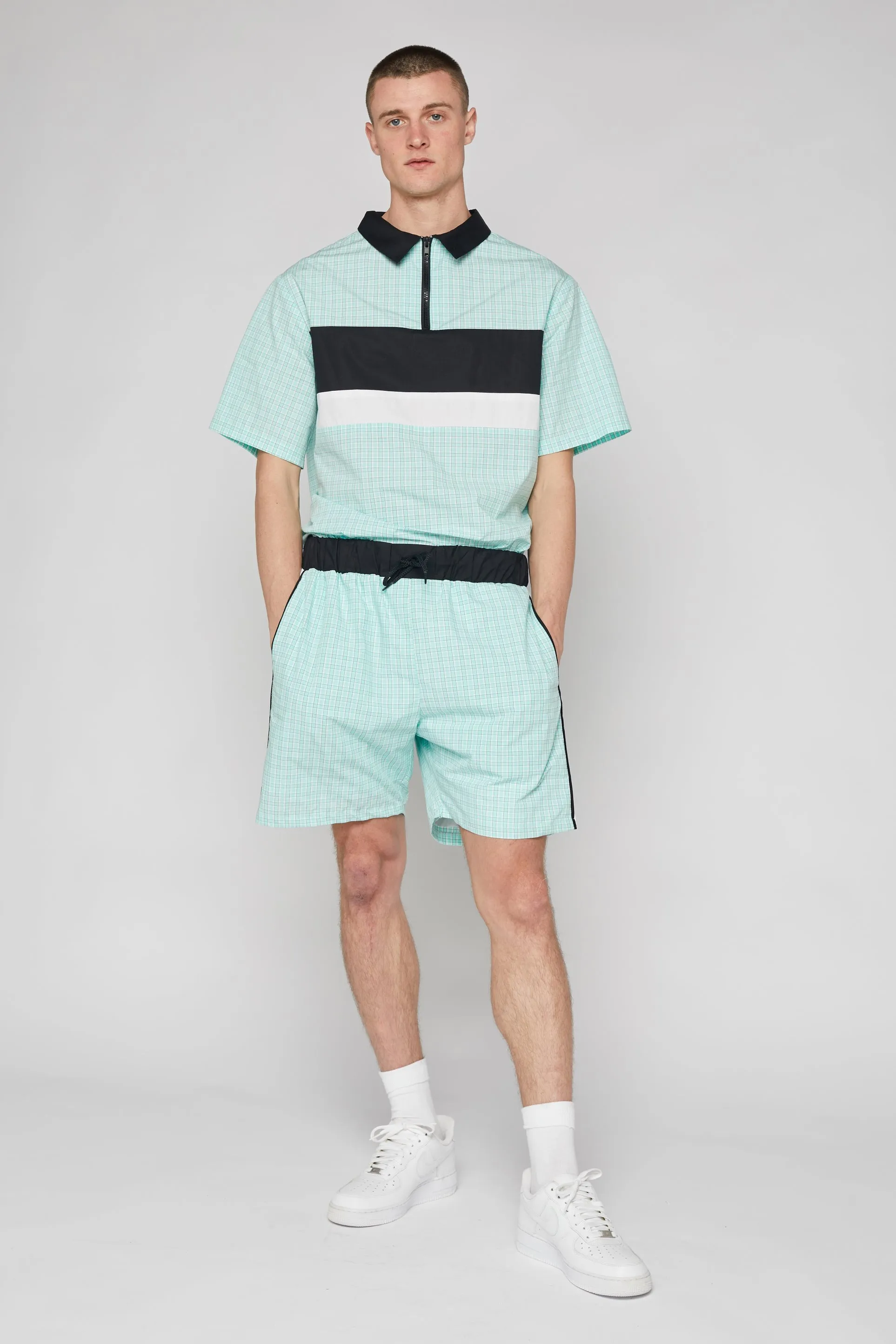 Ragged Mens Blue Check Track Shorts