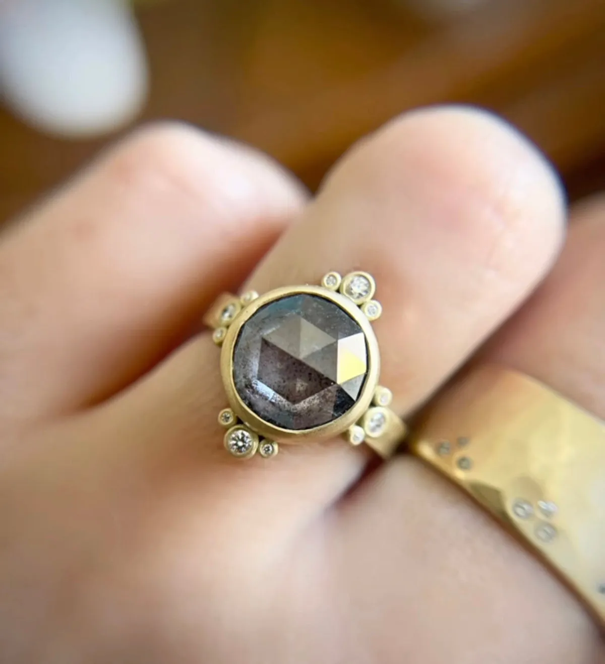 Rose Cut Salt & Pepper Diamond Ring