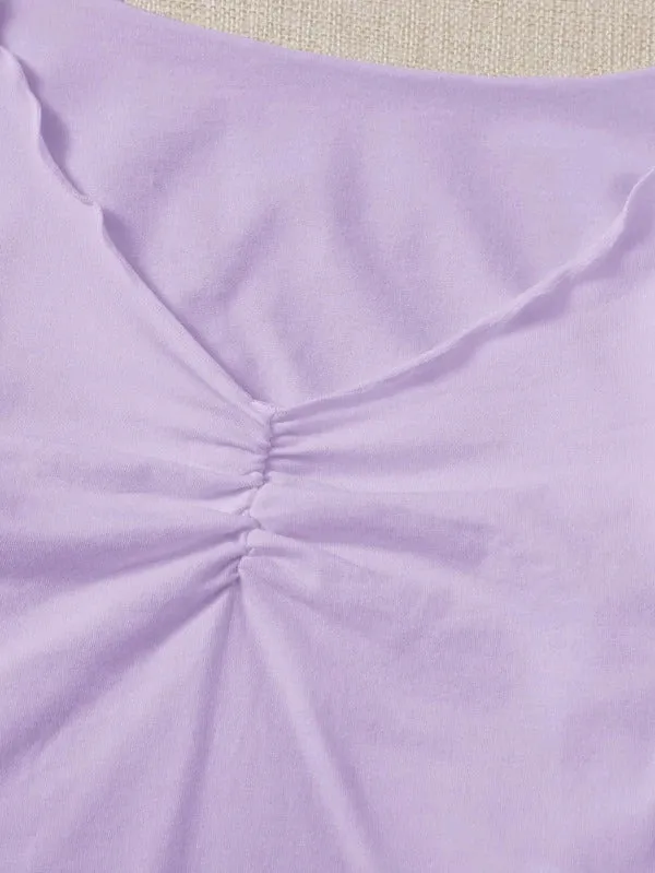 RUCHED LETTUCE-EDGE CROPPED TEE
