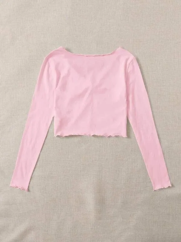 RUCHED LETTUCE-EDGE CROPPED TEE