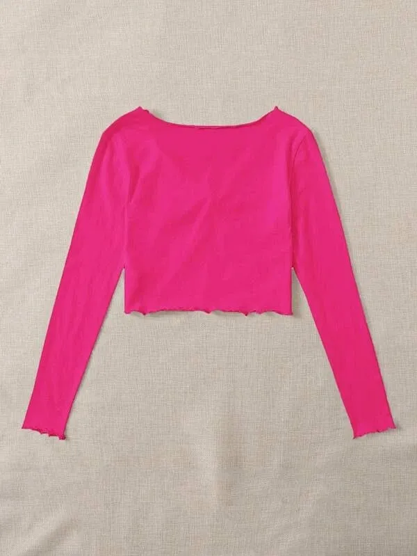 RUCHED LETTUCE-EDGE CROPPED TEE