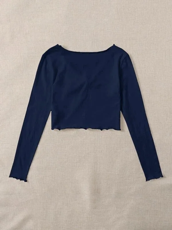 RUCHED LETTUCE-EDGE CROPPED TEE