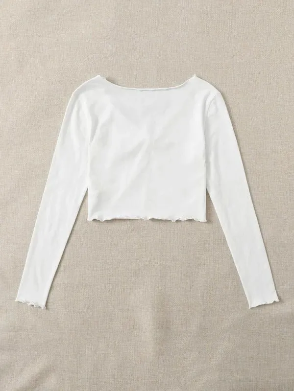 RUCHED LETTUCE-EDGE CROPPED TEE