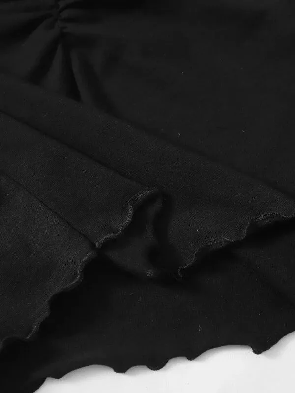 RUCHED LETTUCE-EDGE CROPPED TEE