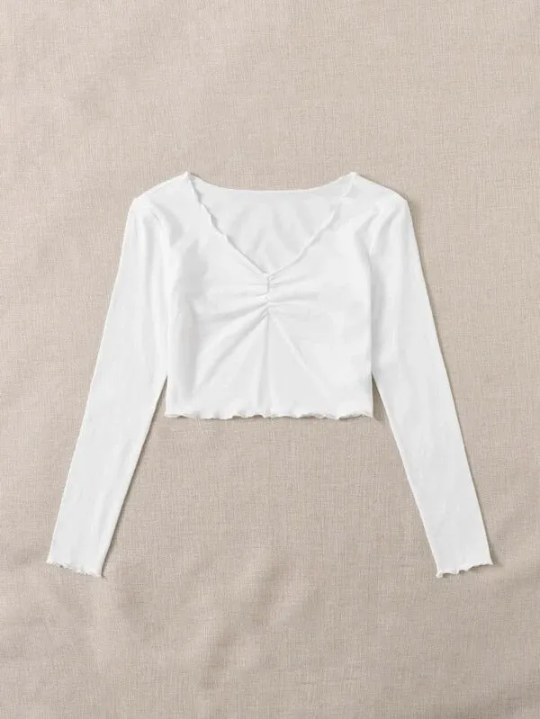 RUCHED LETTUCE-EDGE CROPPED TEE