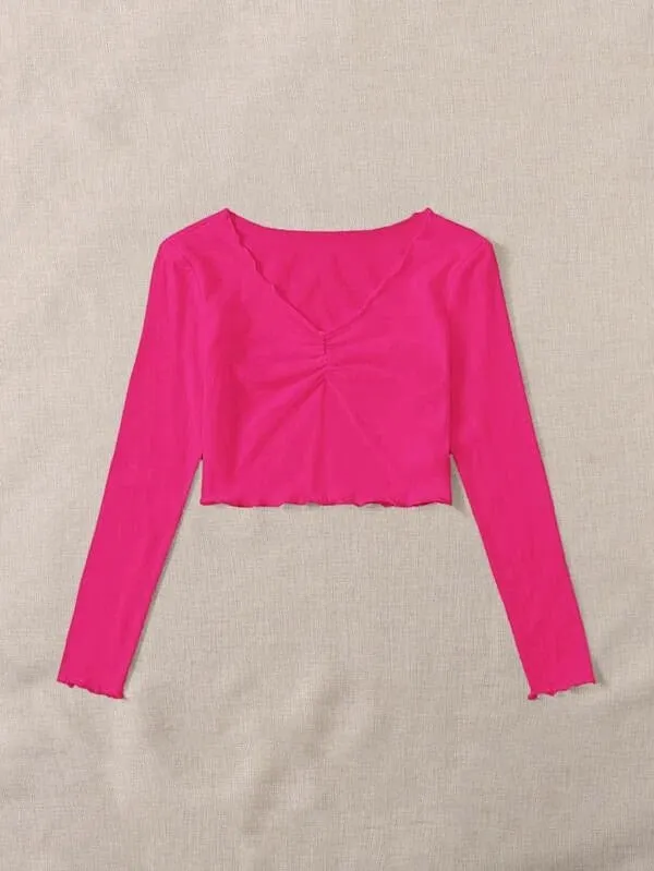 RUCHED LETTUCE-EDGE CROPPED TEE