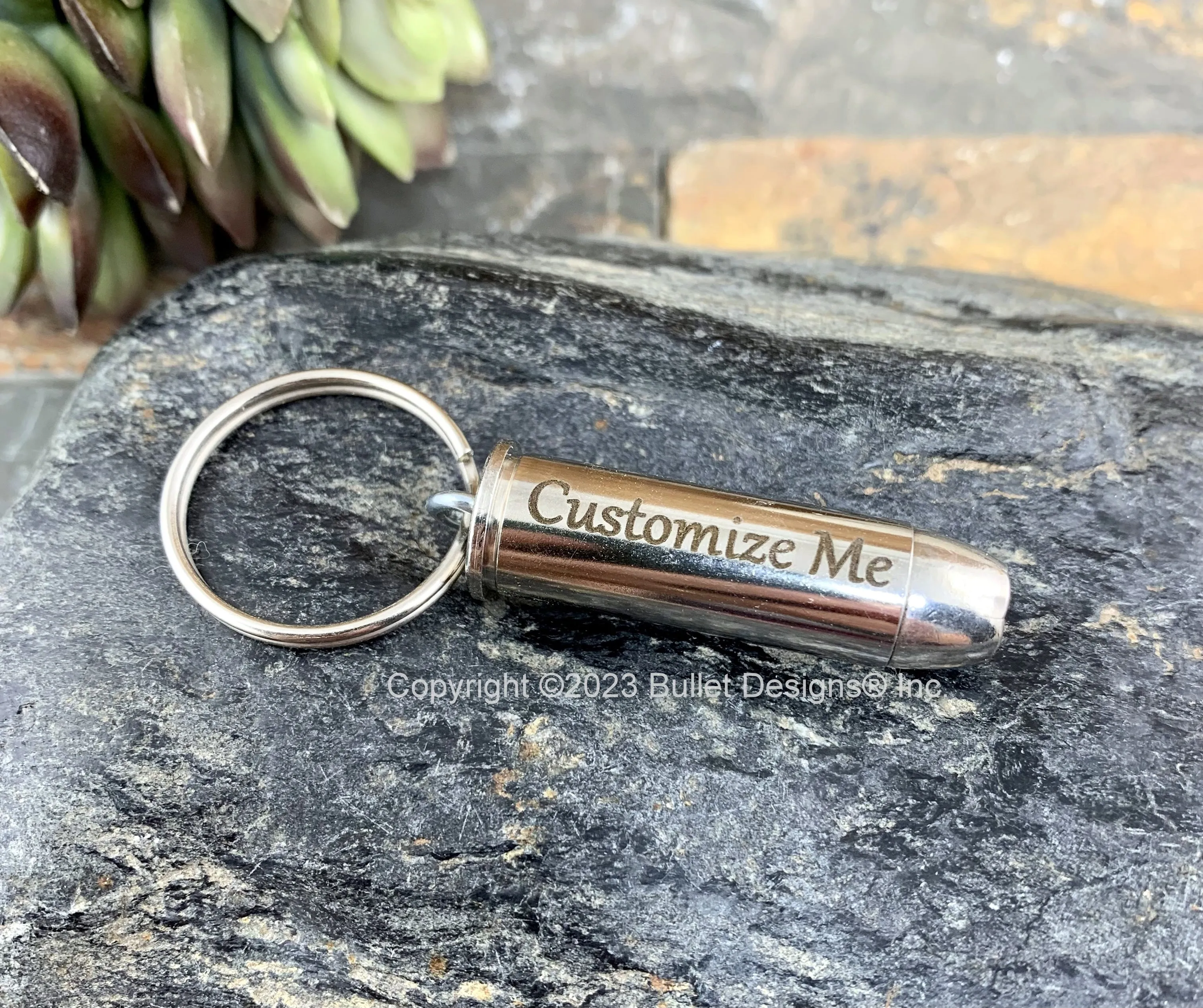 SILVER Bullet Custom Engraved Keychain, 44 Mag, Personalized Keyring, Laser, Dark or Gold Engraving, 44 Magnum, Recycled Bullet