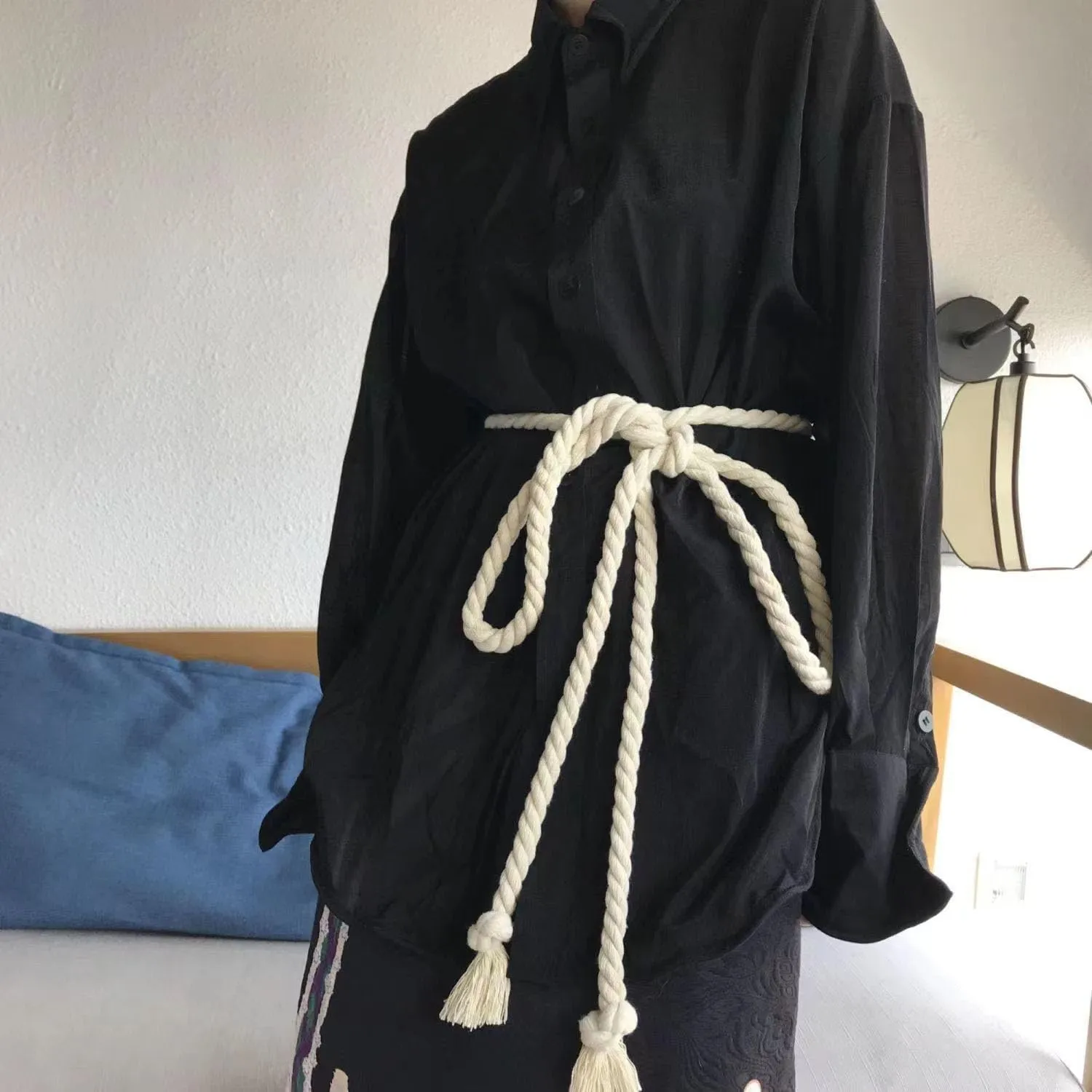 Simple Cotton long Waist Rope Tie Belt Medieval Plus Size For Girl Women Dresses Pants with Tassels Braided Woven