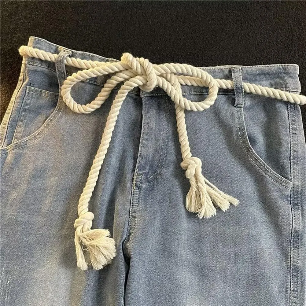 Simple Cotton long Waist Rope Tie Belt Medieval Plus Size For Girl Women Dresses Pants with Tassels Braided Woven