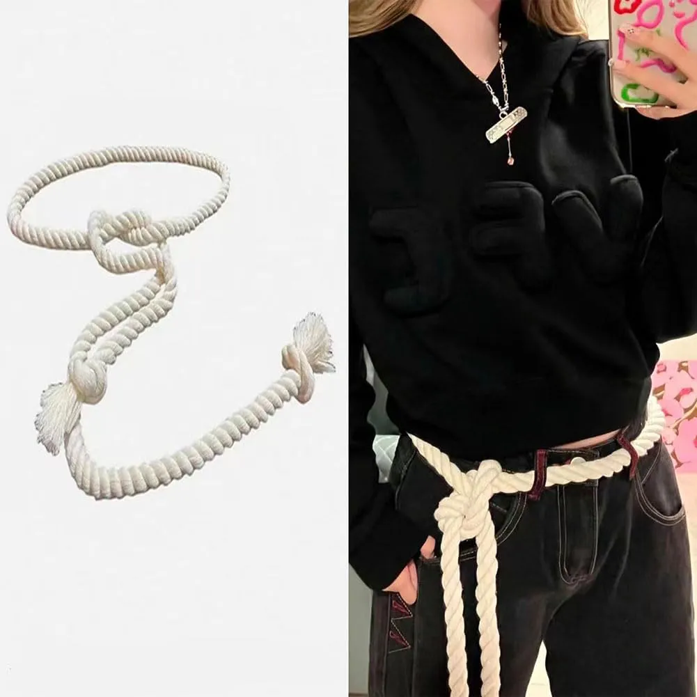 Simple Cotton long Waist Rope Tie Belt Medieval Plus Size For Girl Women Dresses Pants with Tassels Braided Woven