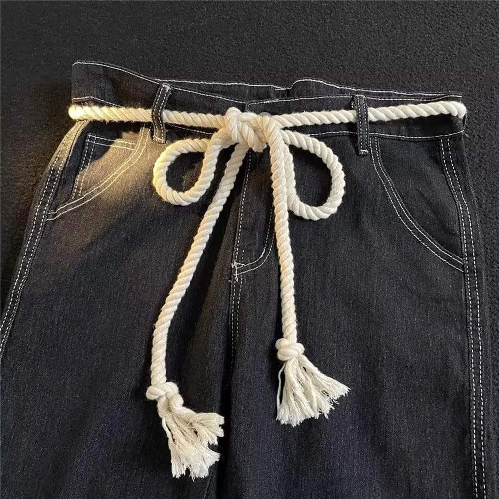 Simple Cotton long Waist Rope Tie Belt Medieval Plus Size For Girl Women Dresses Pants with Tassels Braided Woven