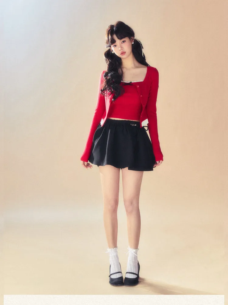 Slim short cardigan   camisole   pants【s0000007093】