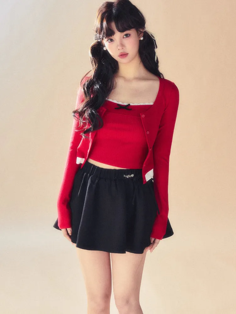 Slim short cardigan   camisole   pants【s0000007093】