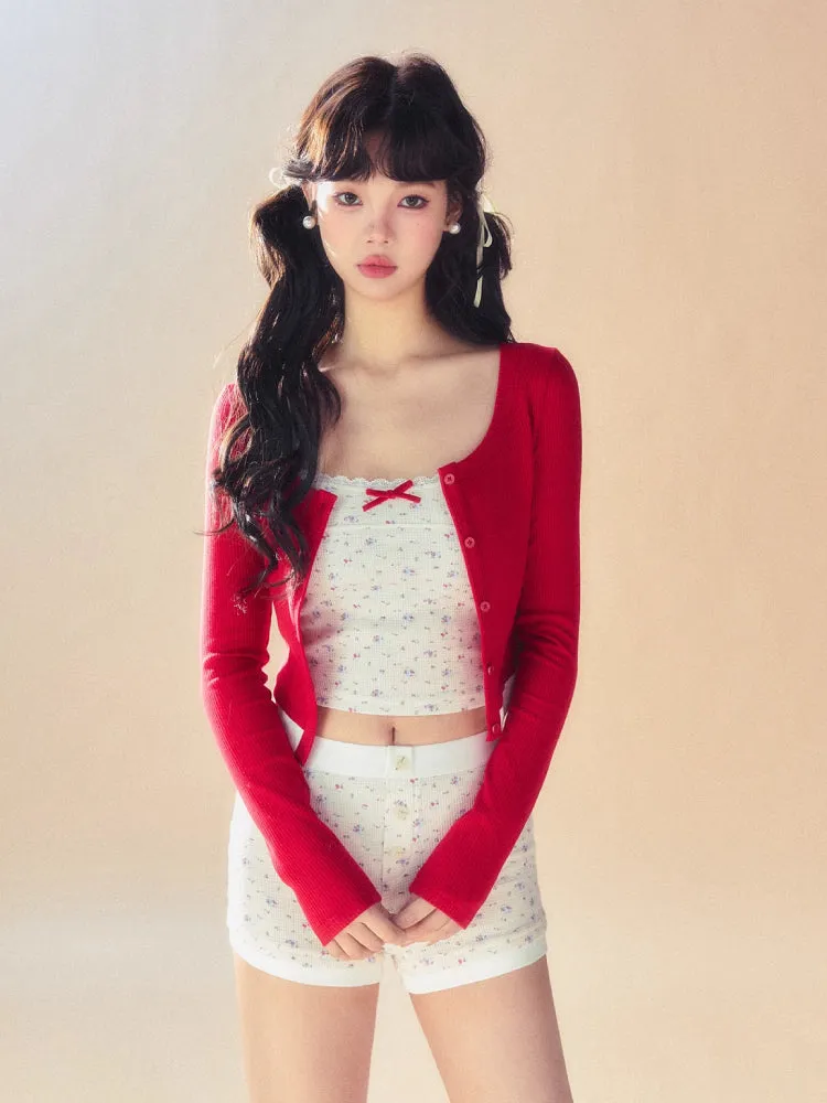 Slim short cardigan   camisole   pants【s0000007093】