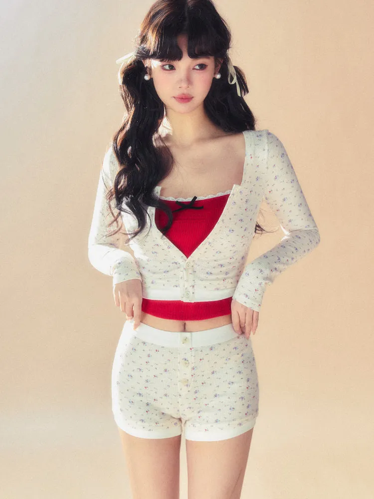 Slim short cardigan   camisole   pants【s0000007093】