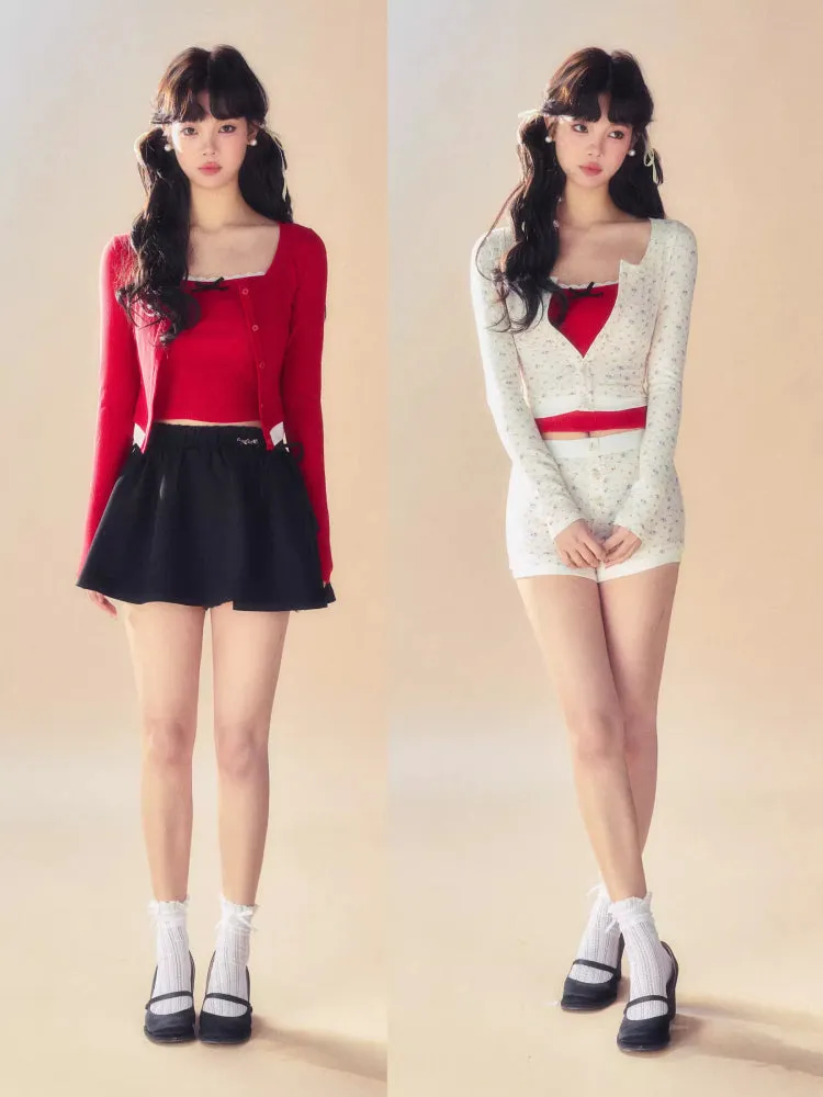 Slim short cardigan   camisole   pants【s0000007093】