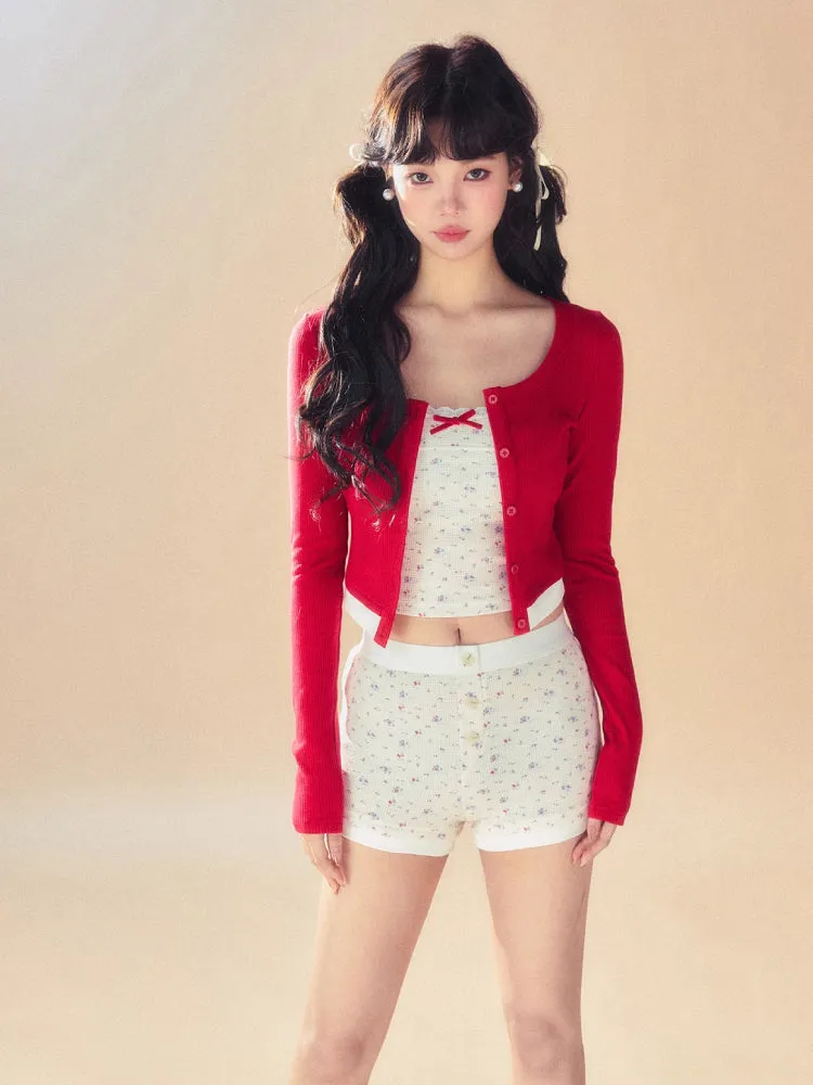 Slim short cardigan   camisole   pants【s0000007093】