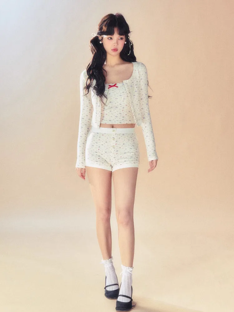 Slim short cardigan   camisole   pants【s0000007093】