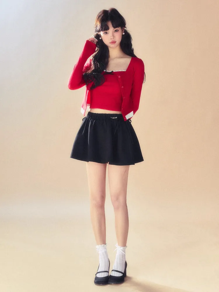 Slim short cardigan   camisole   pants【s0000007093】