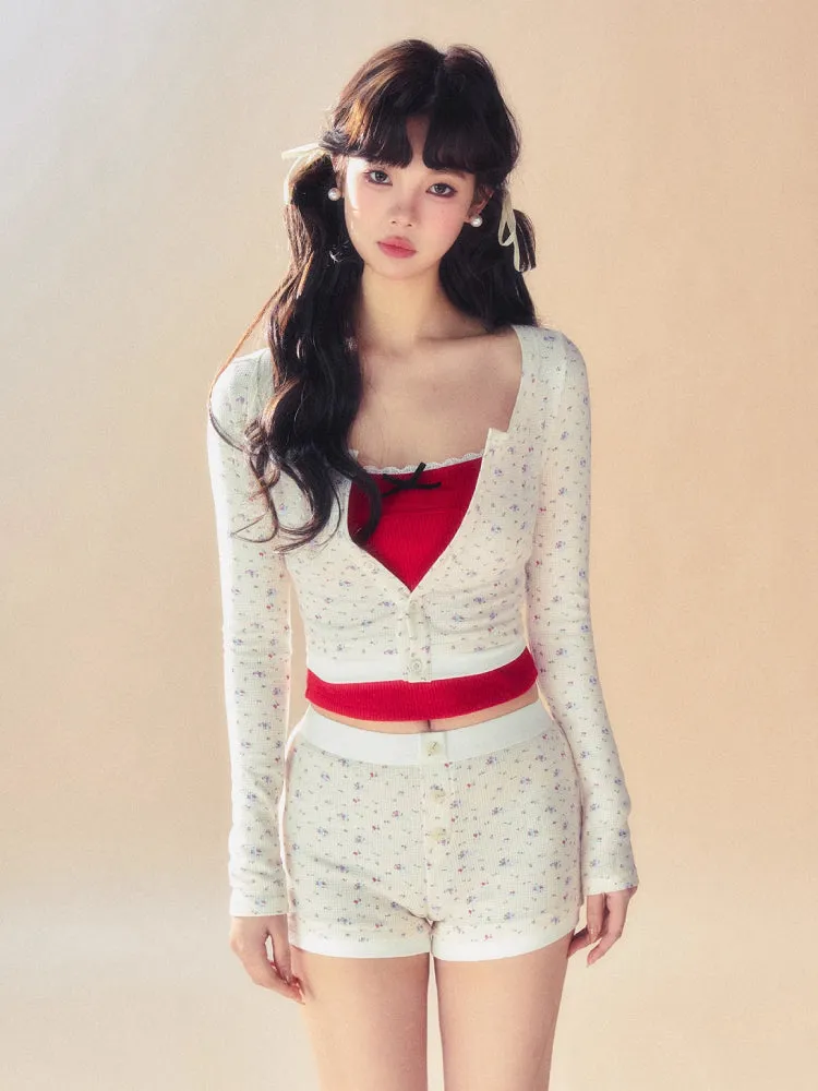 Slim short cardigan   camisole   pants【s0000007093】