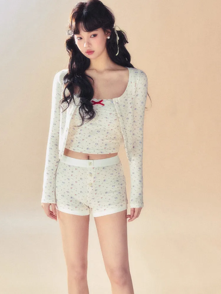 Slim short cardigan   camisole   pants【s0000007093】