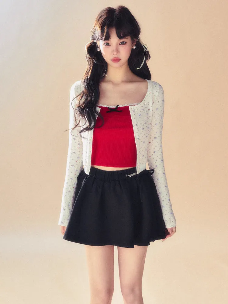 Slim short cardigan   camisole   pants【s0000007093】