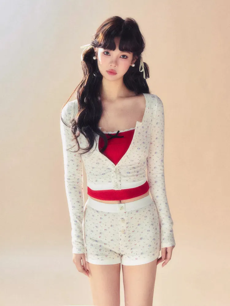Slim short cardigan   camisole   pants【s0000007093】