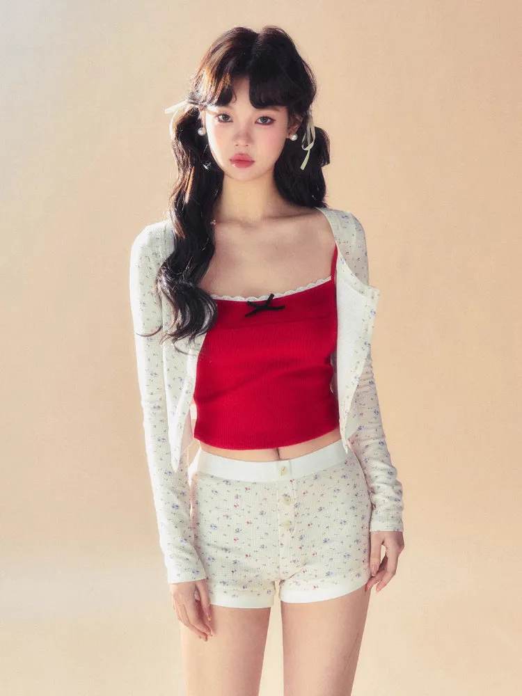 Slim short cardigan   camisole   pants【s0000007093】