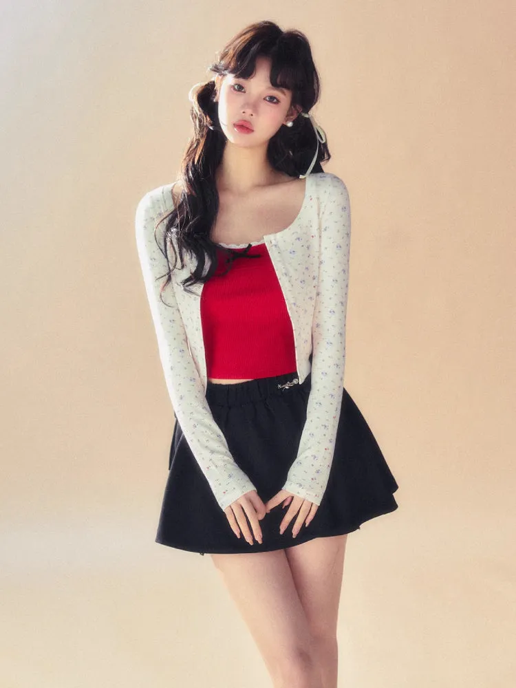 Slim short cardigan   camisole   pants【s0000007093】