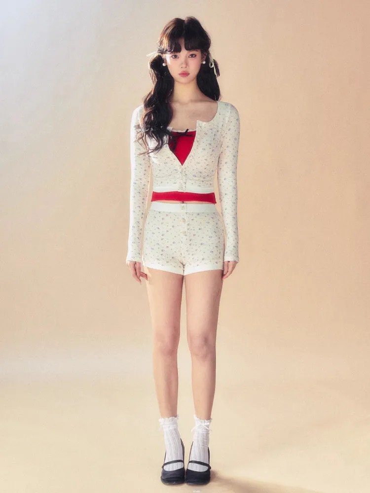 Slim short cardigan   camisole   pants【s0000007093】