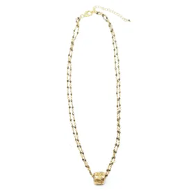 Small Gold Barrel on Double Pyrite Necklace