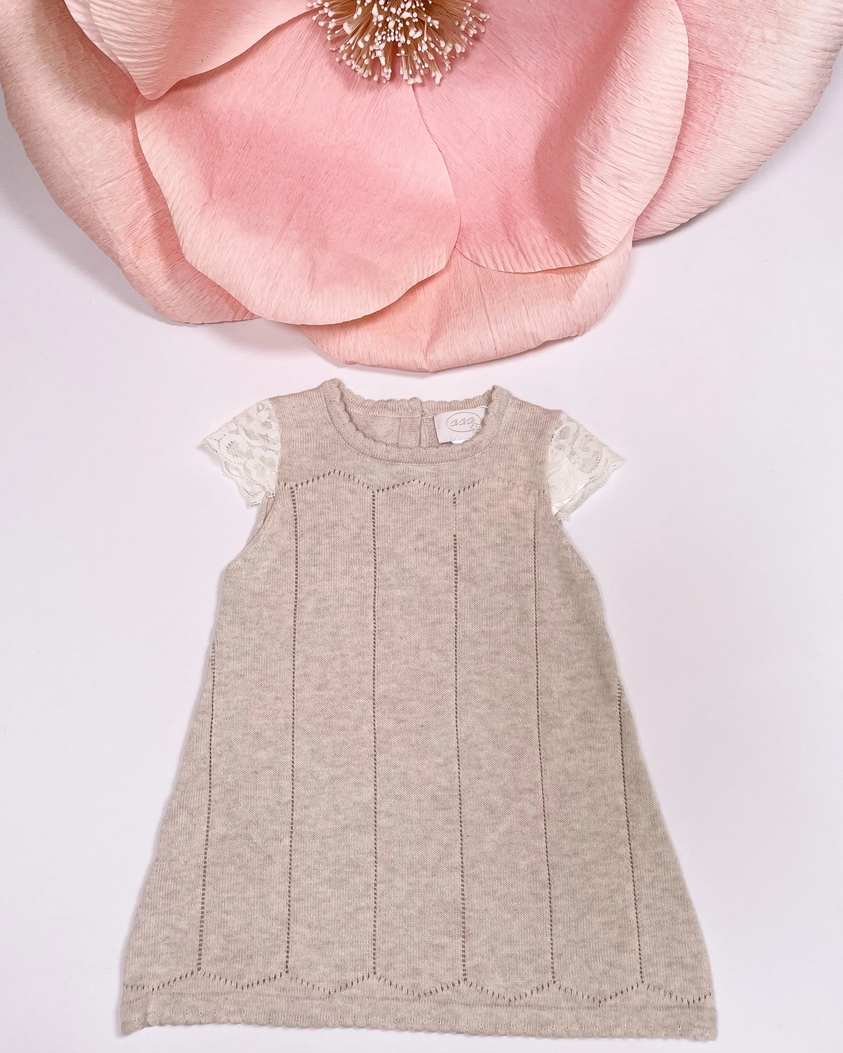SOFT PINK/BEIGE KNIT LACE DRESS
